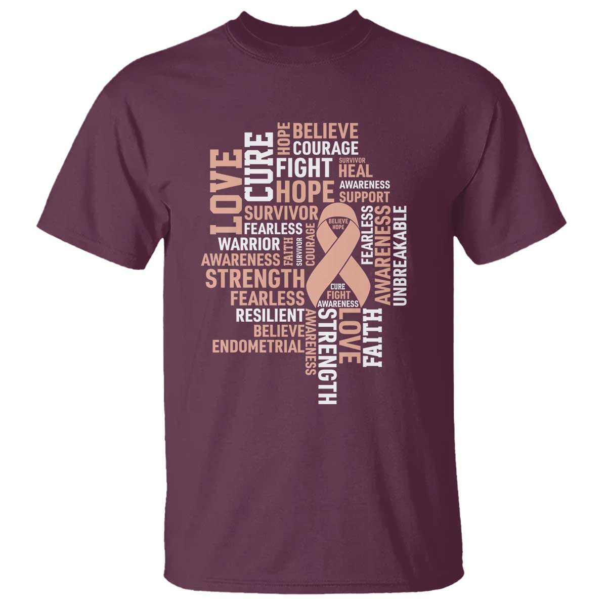 Endometrial Cancer Support T Shirt Warrior Survivor Peach Ribbon