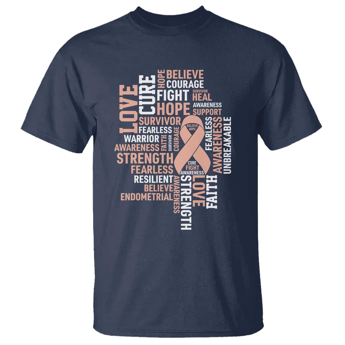 Endometrial Cancer Support T Shirt Warrior Survivor Peach Ribbon