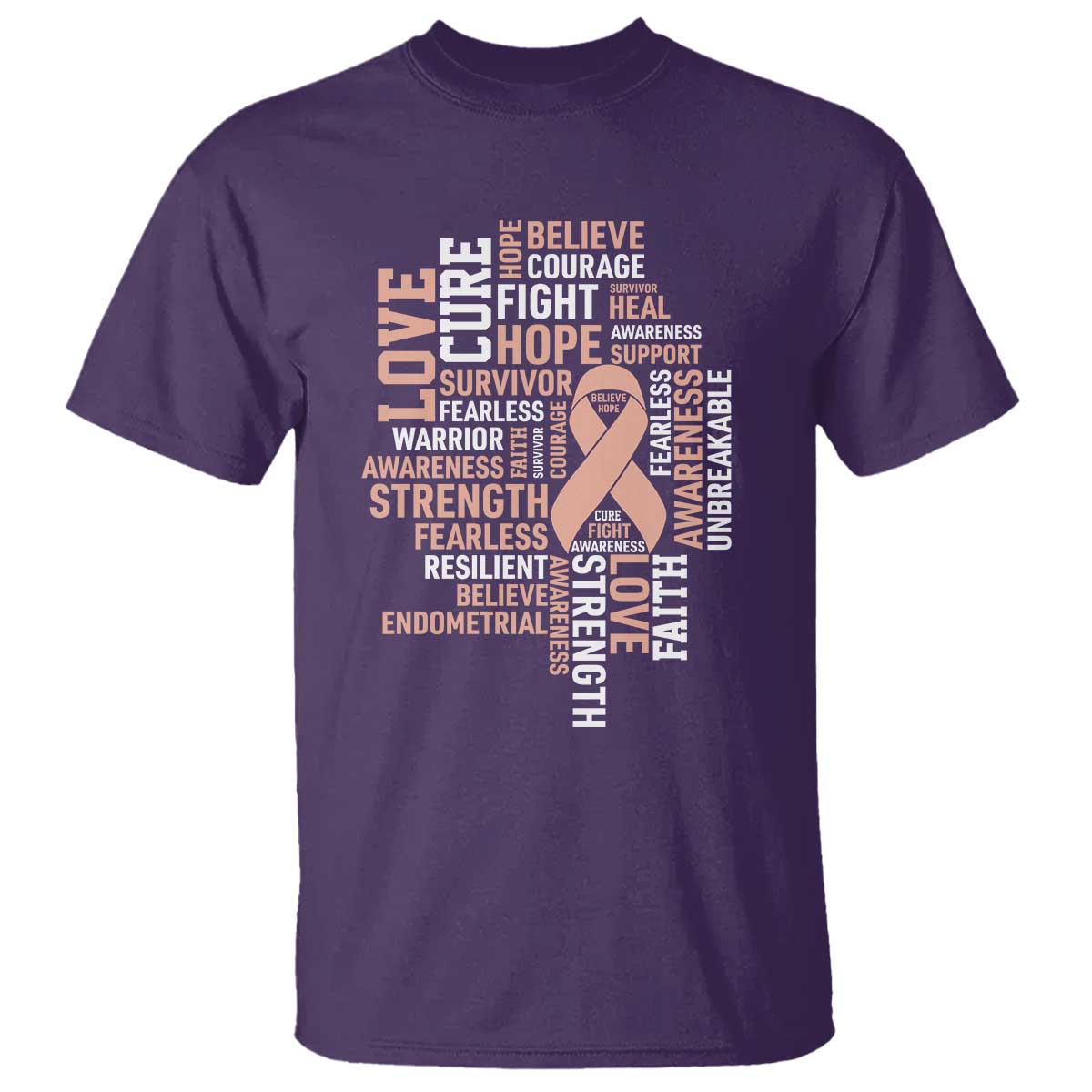 Endometrial Cancer Support T Shirt Warrior Survivor Peach Ribbon