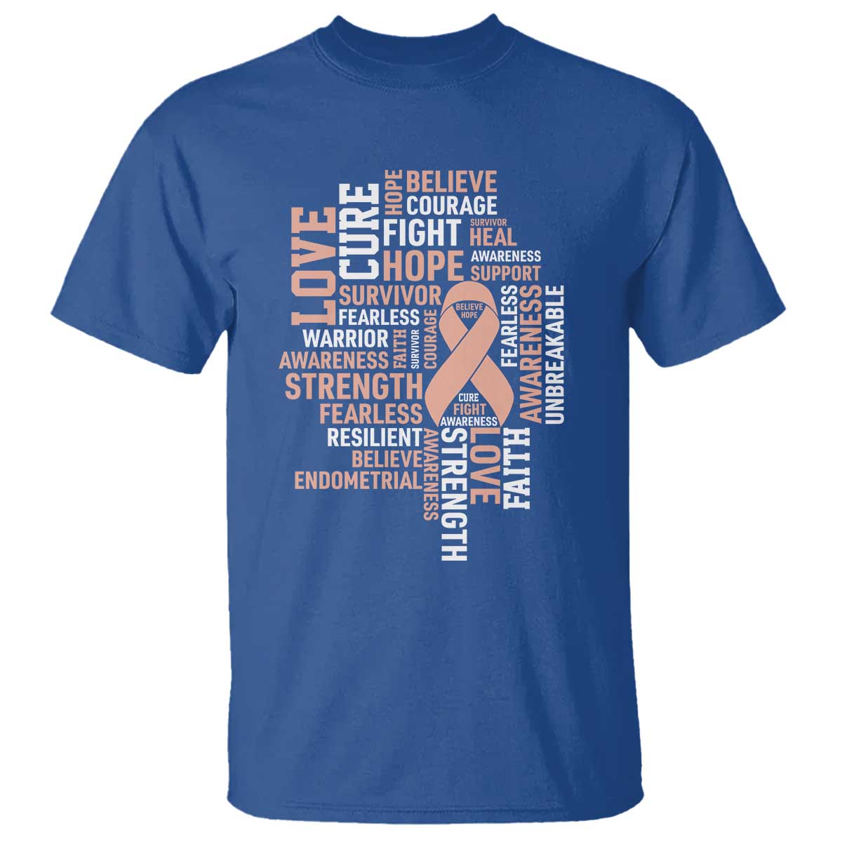 Endometrial Cancer Support T Shirt Warrior Survivor Peach Ribbon