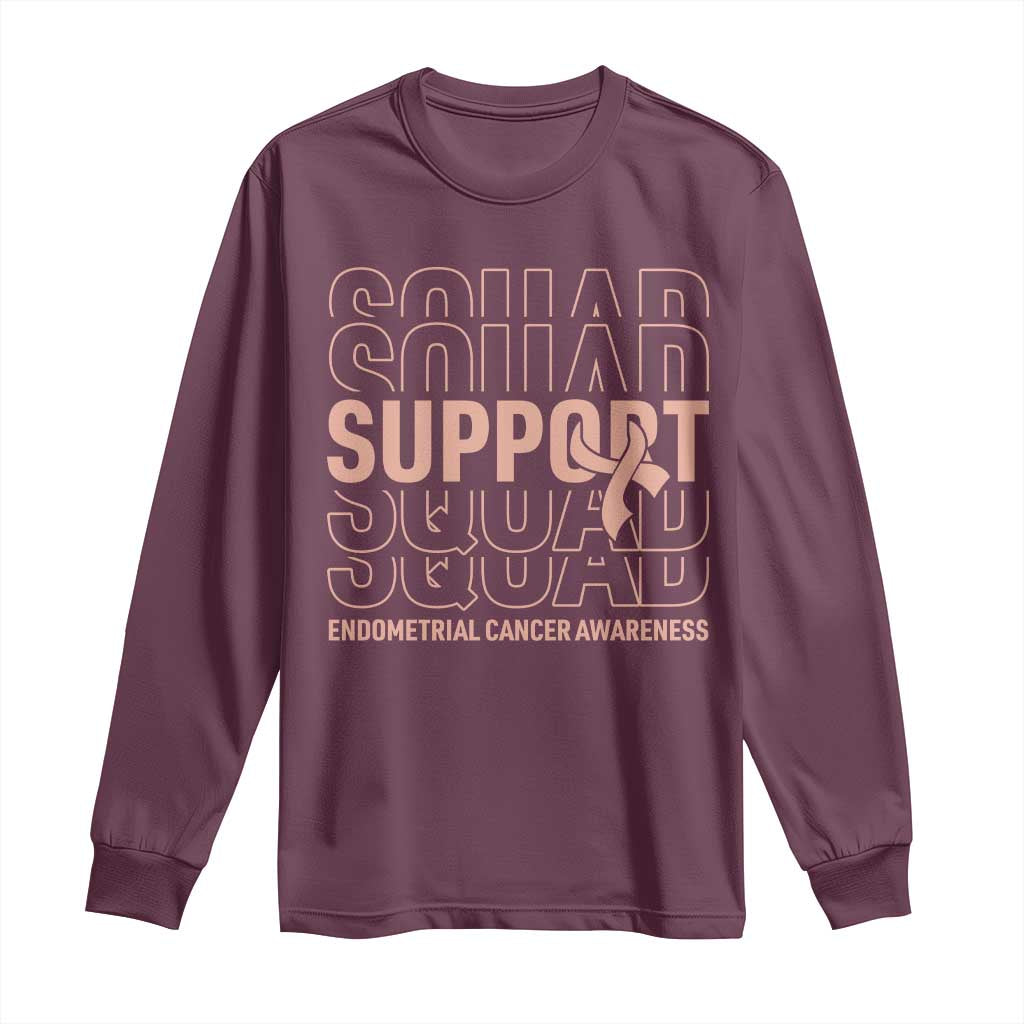 Endometrial Cancer Long Sleeve Shirt Support Squad Ribbon Warrior