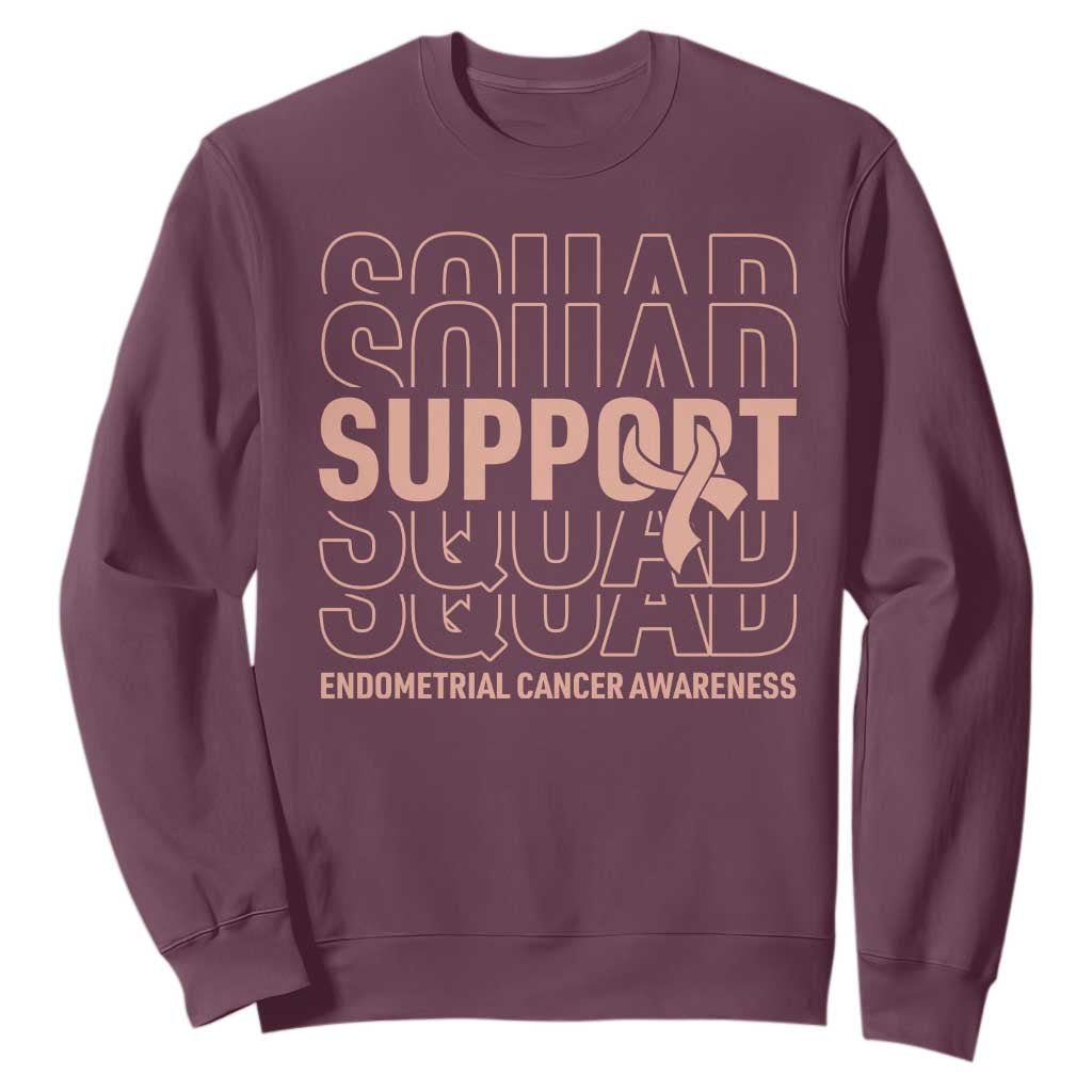 Endometrial Cancer Sweatshirt Support Squad Ribbon Warrior