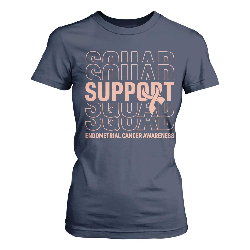 Endometrial Cancer T Shirt For Women Support Squad Ribbon Warrior