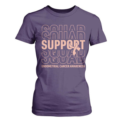 Endometrial Cancer T Shirt For Women Support Squad Ribbon Warrior