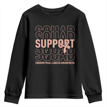 Endometrial Cancer Youth Sweatshirt Support Squad Ribbon Warrior