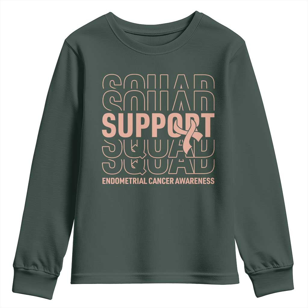 Endometrial Cancer Youth Sweatshirt Support Squad Ribbon Warrior