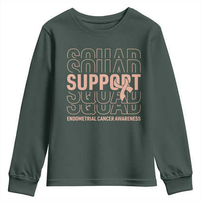 Endometrial Cancer Youth Sweatshirt Support Squad Ribbon Warrior