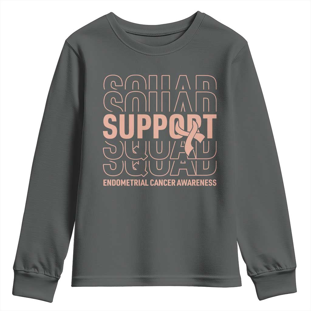 Endometrial Cancer Youth Sweatshirt Support Squad Ribbon Warrior