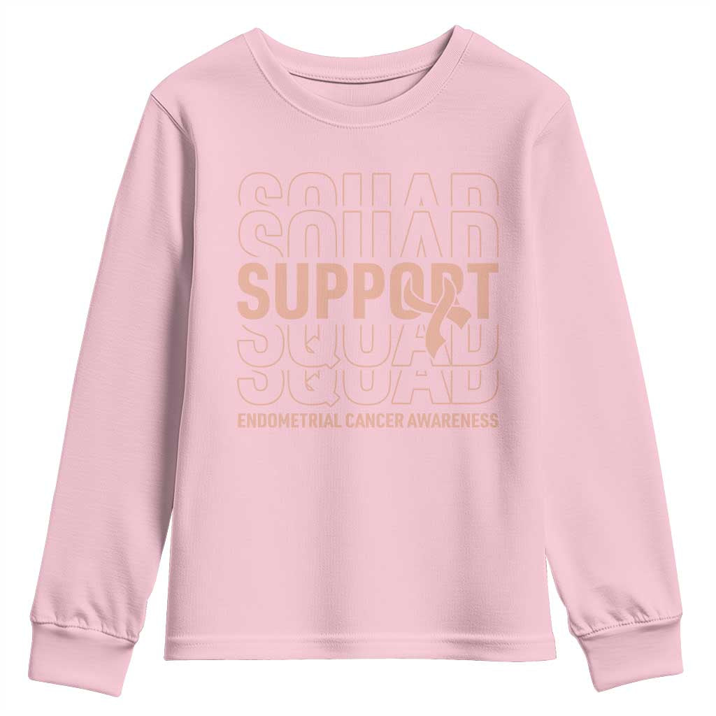 Endometrial Cancer Youth Sweatshirt Support Squad Ribbon Warrior