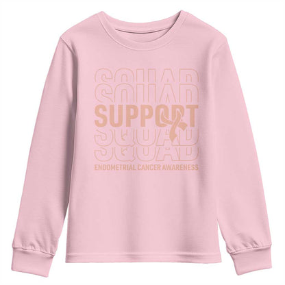 Endometrial Cancer Youth Sweatshirt Support Squad Ribbon Warrior