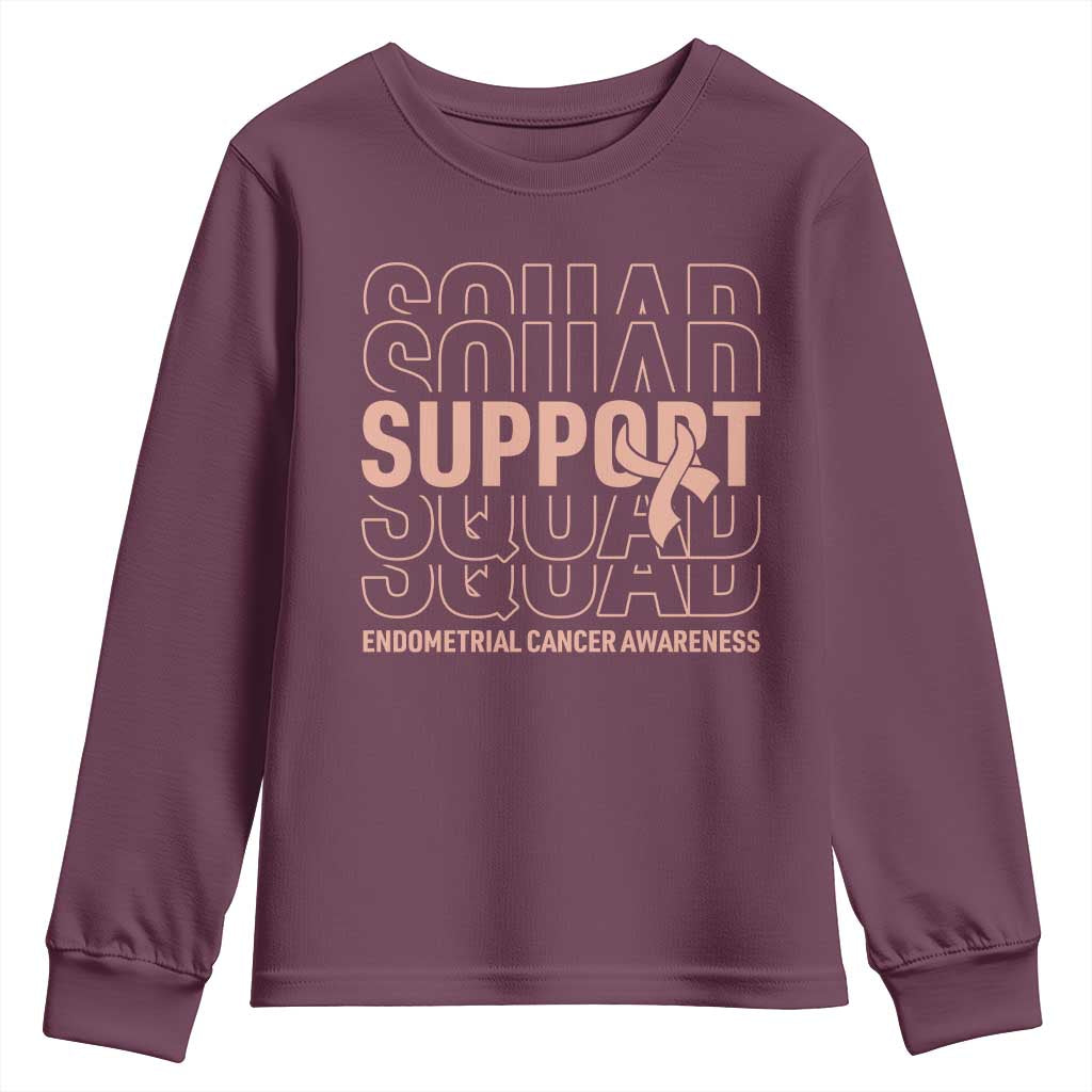 Endometrial Cancer Youth Sweatshirt Support Squad Ribbon Warrior