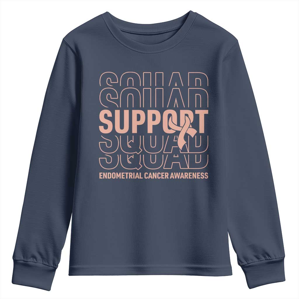 Endometrial Cancer Youth Sweatshirt Support Squad Ribbon Warrior