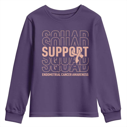 Endometrial Cancer Youth Sweatshirt Support Squad Ribbon Warrior