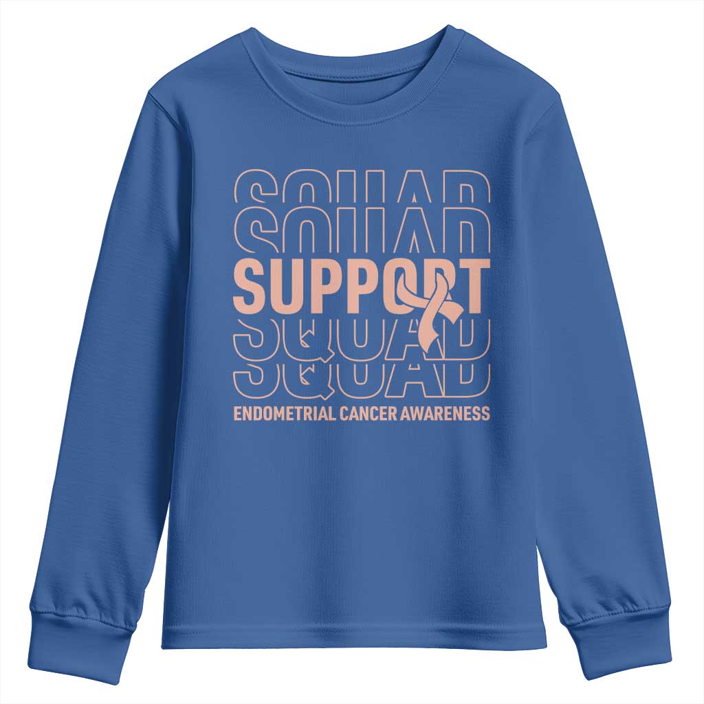 Endometrial Cancer Youth Sweatshirt Support Squad Ribbon Warrior