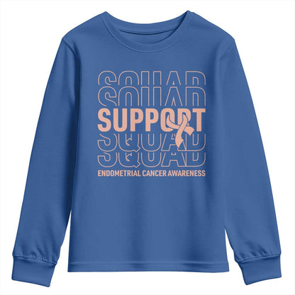 Endometrial Cancer Youth Sweatshirt Support Squad Ribbon Warrior