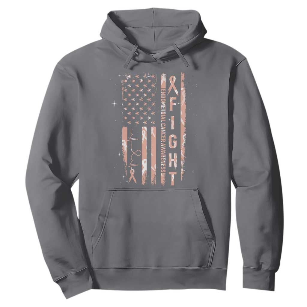 American Flag Endometrial Cancer Hoodie Fight Together Peach Ribbon Support Squad