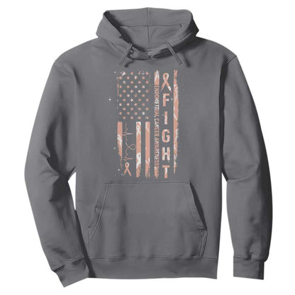 American Flag Endometrial Cancer Hoodie Fight Together Peach Ribbon Support Squad