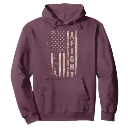 American Flag Endometrial Cancer Hoodie Fight Together Peach Ribbon Support Squad