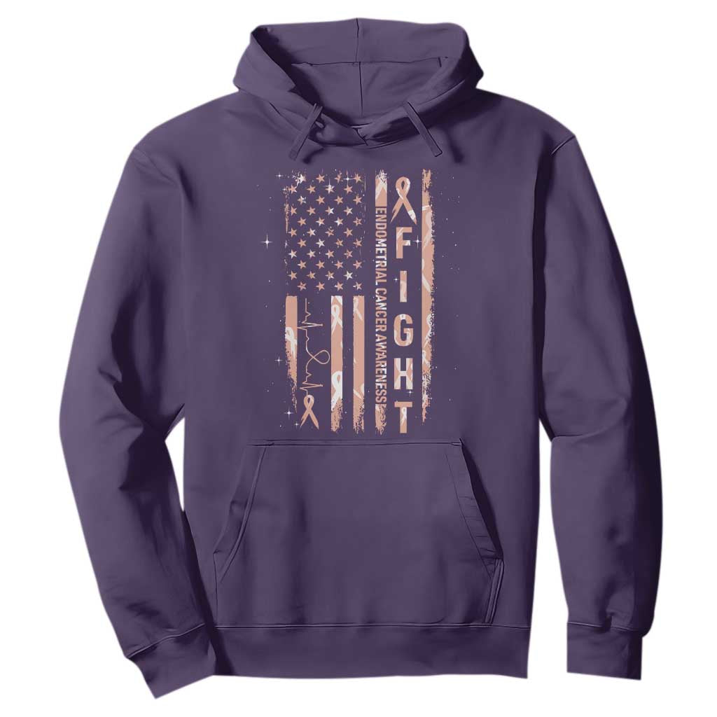 American Flag Endometrial Cancer Hoodie Fight Together Peach Ribbon Support Squad