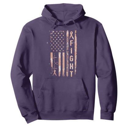 American Flag Endometrial Cancer Hoodie Fight Together Peach Ribbon Support Squad