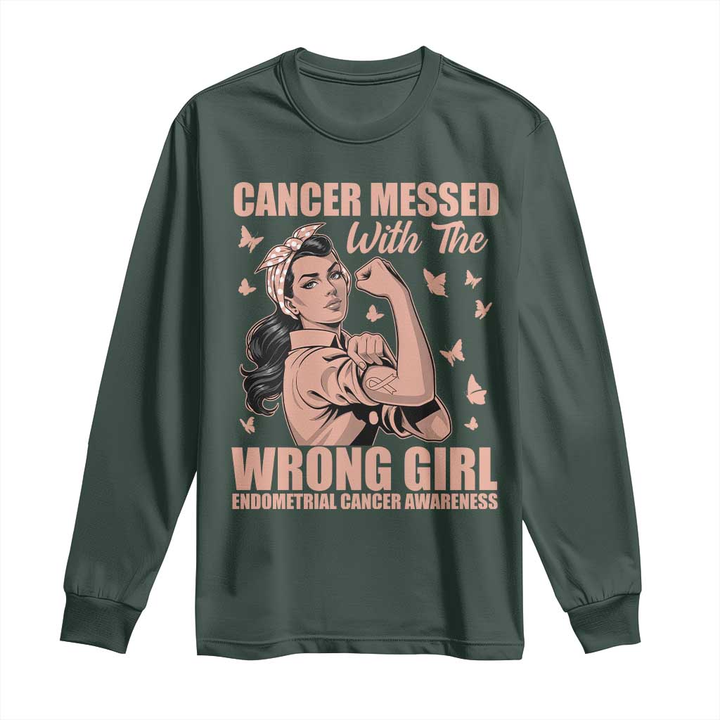 Strong Girl Endometrial Cancer Long Sleeve Shirt Cancer Messed With The Wrong Girl