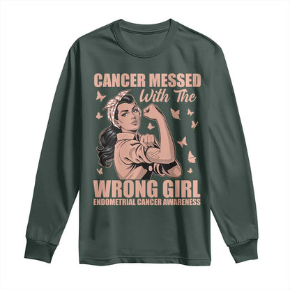 Strong Girl Endometrial Cancer Long Sleeve Shirt Cancer Messed With The Wrong Girl