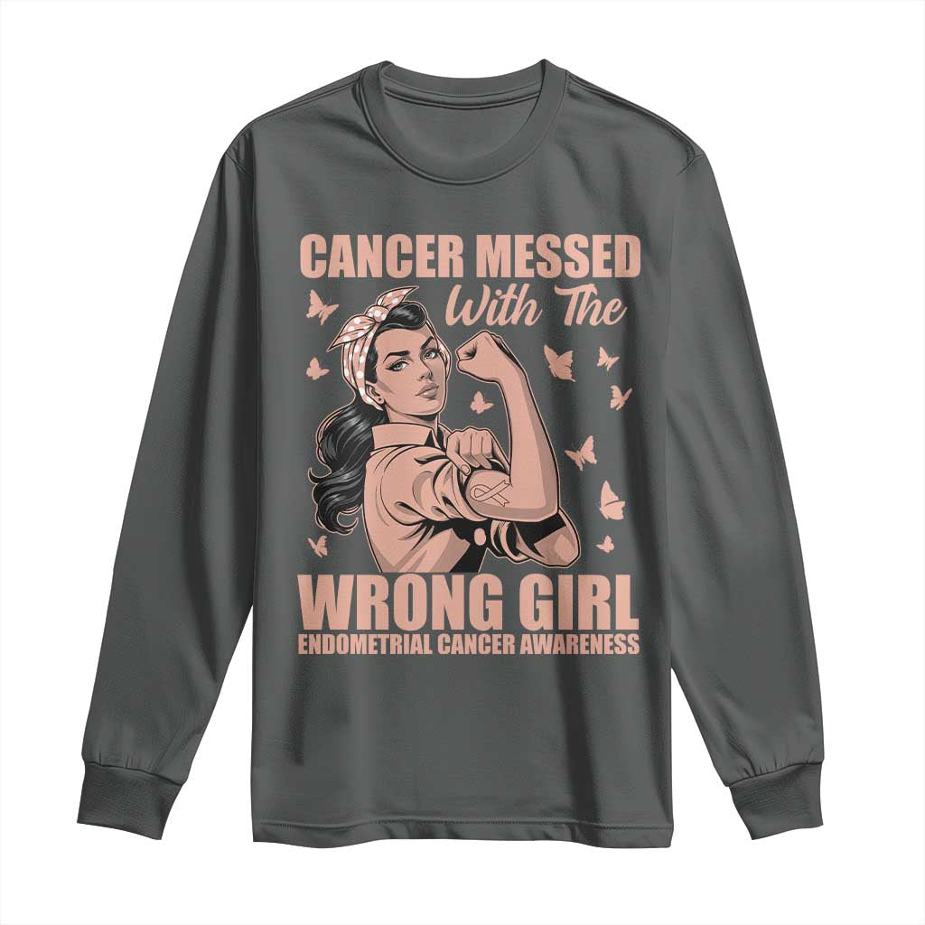 Strong Girl Endometrial Cancer Long Sleeve Shirt Cancer Messed With The Wrong Girl