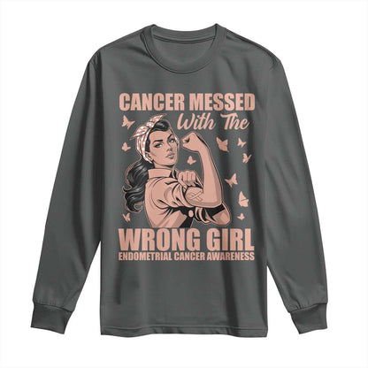 Strong Girl Endometrial Cancer Long Sleeve Shirt Cancer Messed With The Wrong Girl