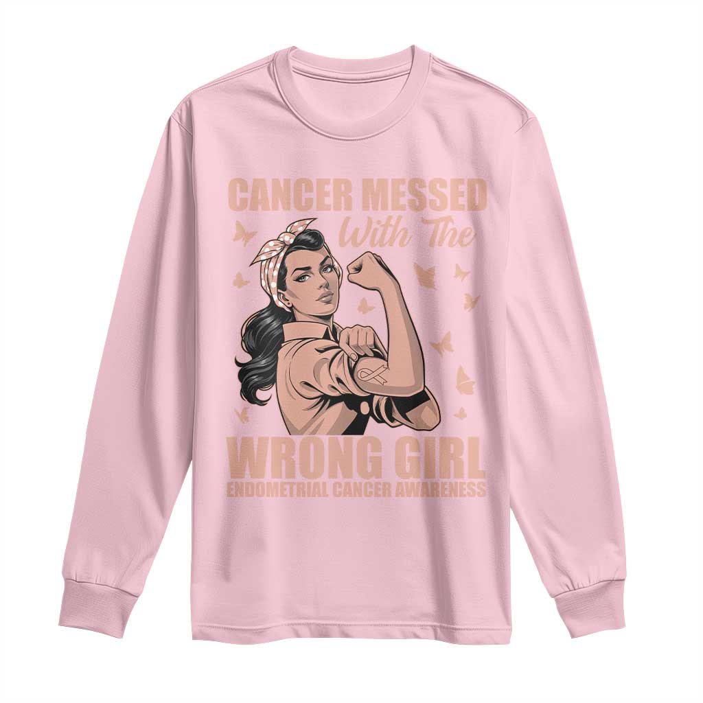 Strong Girl Endometrial Cancer Long Sleeve Shirt Cancer Messed With The Wrong Girl
