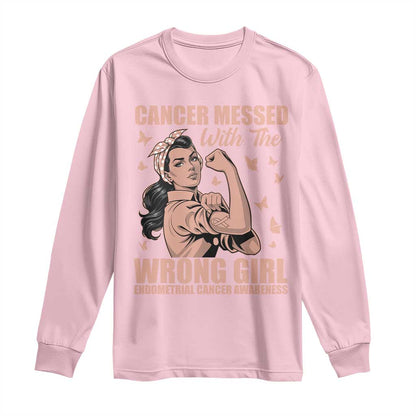 Strong Girl Endometrial Cancer Long Sleeve Shirt Cancer Messed With The Wrong Girl