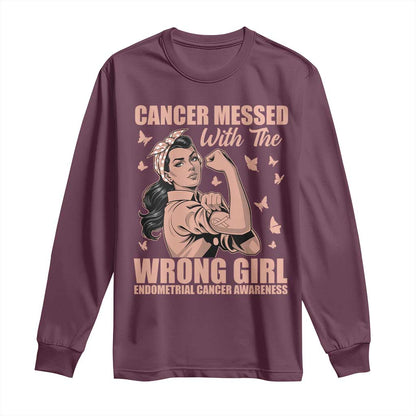 Strong Girl Endometrial Cancer Long Sleeve Shirt Cancer Messed With The Wrong Girl