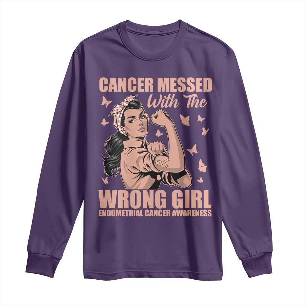 Strong Girl Endometrial Cancer Long Sleeve Shirt Cancer Messed With The Wrong Girl