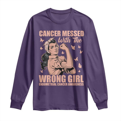 Strong Girl Endometrial Cancer Long Sleeve Shirt Cancer Messed With The Wrong Girl