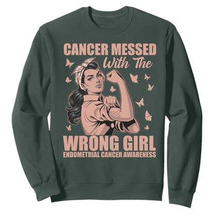 Strong Girl Endometrial Cancer Sweatshirt Cancer Messed With The Wrong Girl