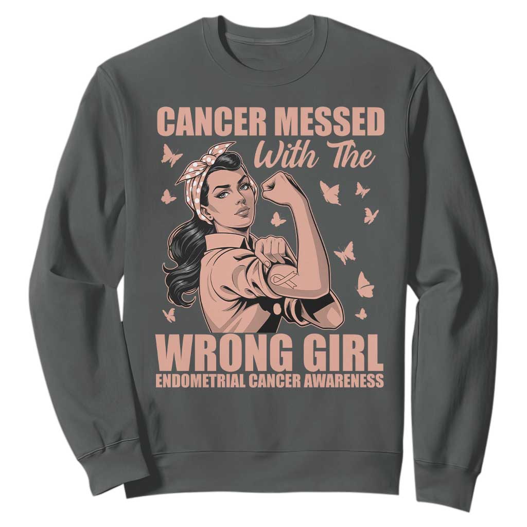 Strong Girl Endometrial Cancer Sweatshirt Cancer Messed With The Wrong Girl