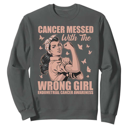 Strong Girl Endometrial Cancer Sweatshirt Cancer Messed With The Wrong Girl