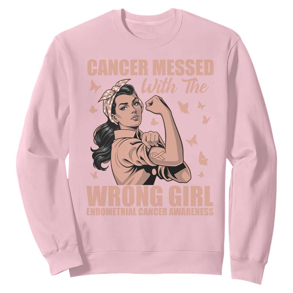Strong Girl Endometrial Cancer Sweatshirt Cancer Messed With The Wrong Girl