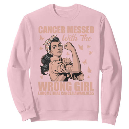 Strong Girl Endometrial Cancer Sweatshirt Cancer Messed With The Wrong Girl