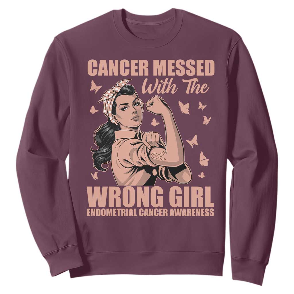 Strong Girl Endometrial Cancer Sweatshirt Cancer Messed With The Wrong Girl
