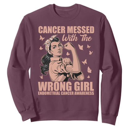 Strong Girl Endometrial Cancer Sweatshirt Cancer Messed With The Wrong Girl