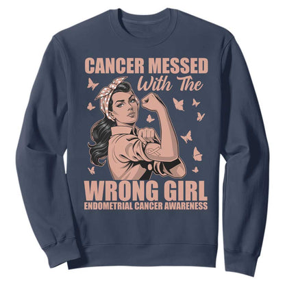 Strong Girl Endometrial Cancer Sweatshirt Cancer Messed With The Wrong Girl