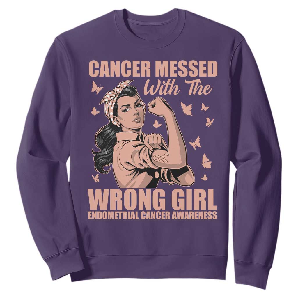 Strong Girl Endometrial Cancer Sweatshirt Cancer Messed With The Wrong Girl