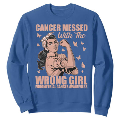 Strong Girl Endometrial Cancer Sweatshirt Cancer Messed With The Wrong Girl