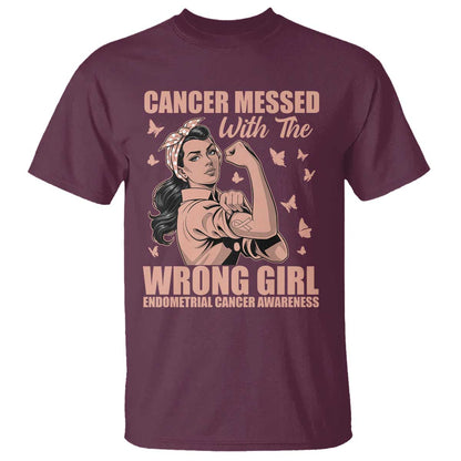 Strong Girl Endometrial Cancer T Shirt Cancer Messed With The Wrong Girl