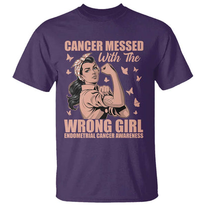 Strong Girl Endometrial Cancer T Shirt Cancer Messed With The Wrong Girl