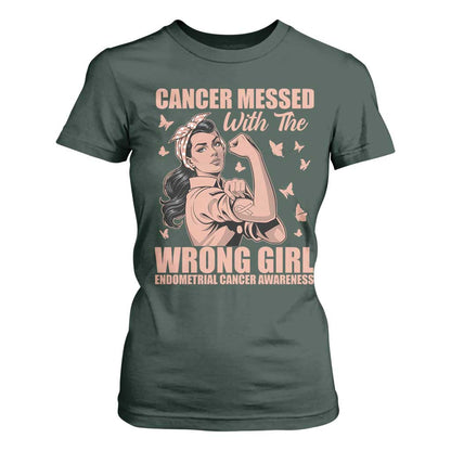 Strong Girl Endometrial Cancer T Shirt For Women Cancer Messed With The Wrong Girl