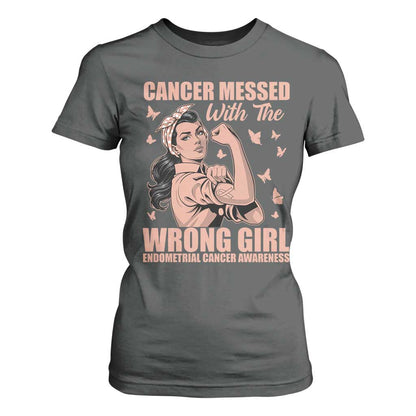 Strong Girl Endometrial Cancer T Shirt For Women Cancer Messed With The Wrong Girl