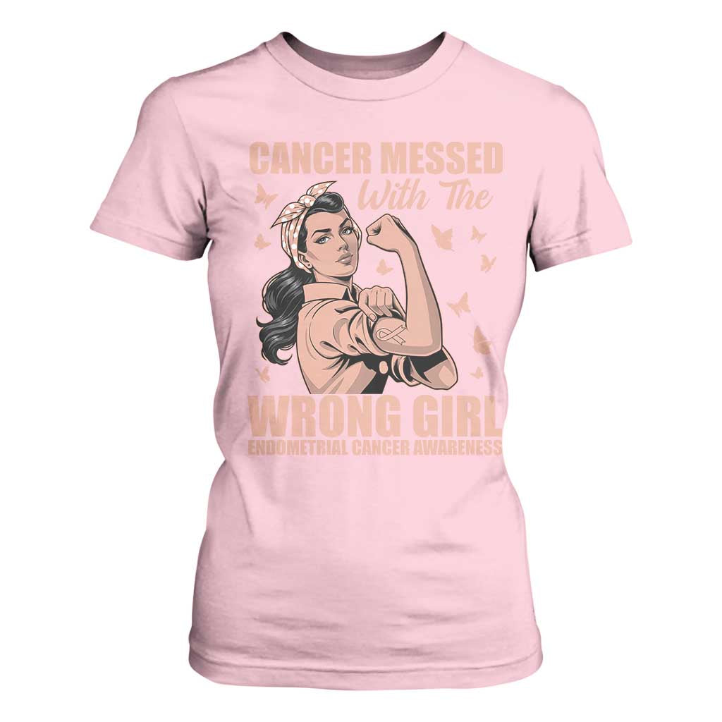 Strong Girl Endometrial Cancer T Shirt For Women Cancer Messed With The Wrong Girl
