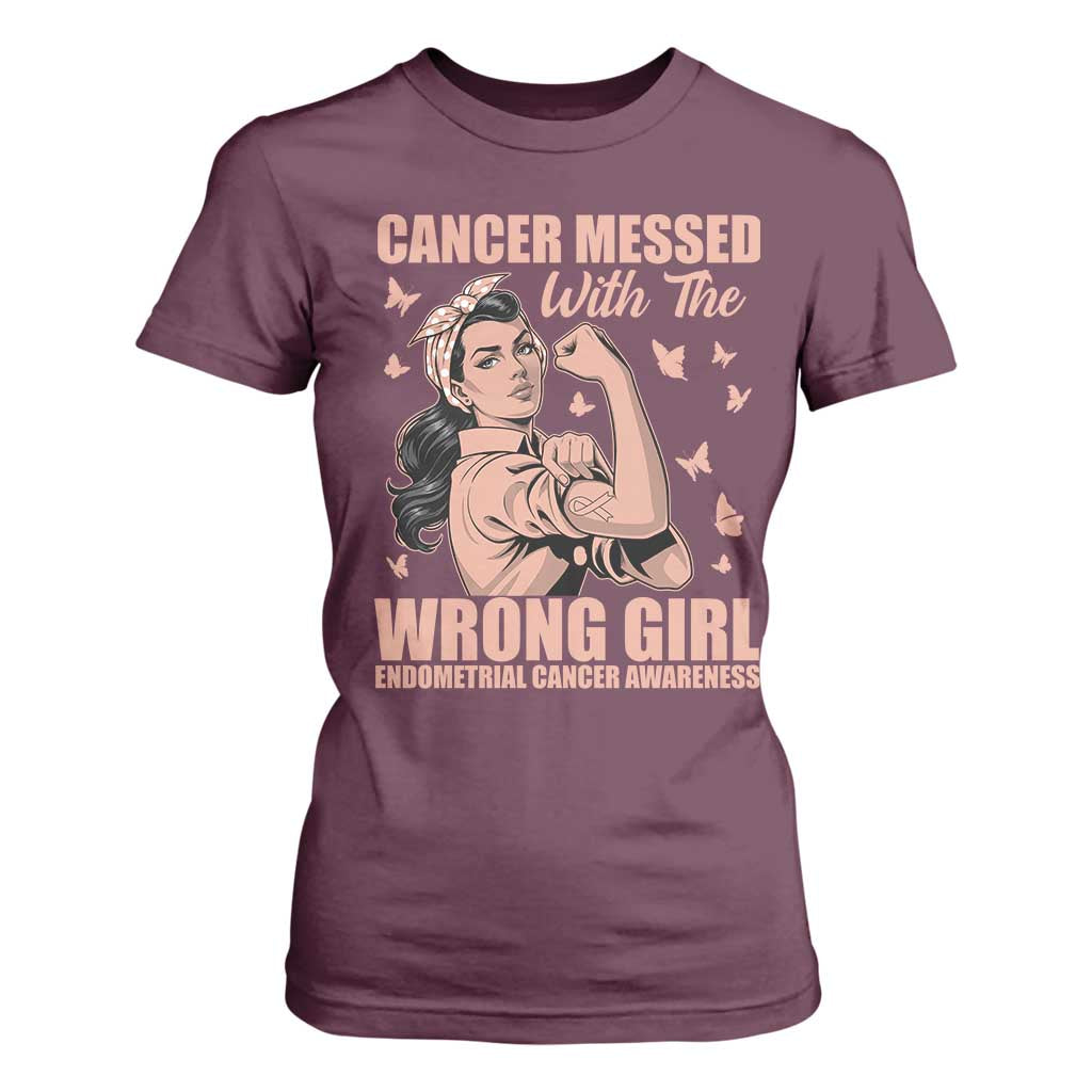 Strong Girl Endometrial Cancer T Shirt For Women Cancer Messed With The Wrong Girl