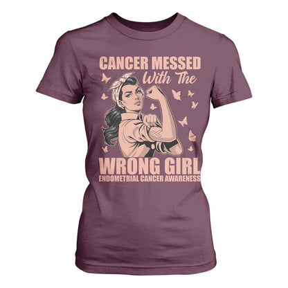 Strong Girl Endometrial Cancer T Shirt For Women Cancer Messed With The Wrong Girl